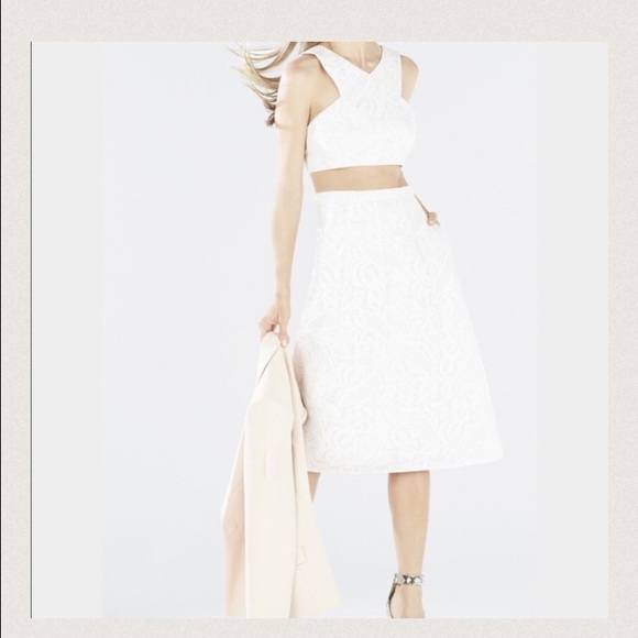 BCBG ELLYSON EMBROIDERED MESH TWO-PIECE DRESS