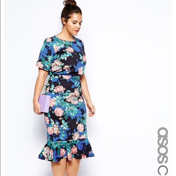 ASOS CURVE Pephem Skirt In Winter Rose Print