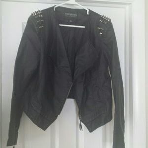 Faux leather studded cropped moto jacket