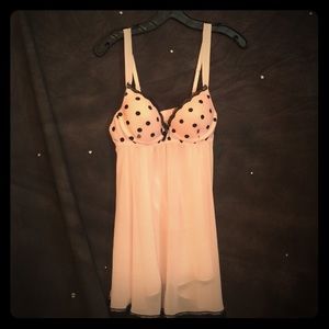 Ice Pink 2pc Nightie with Black Polka Dots & Thong