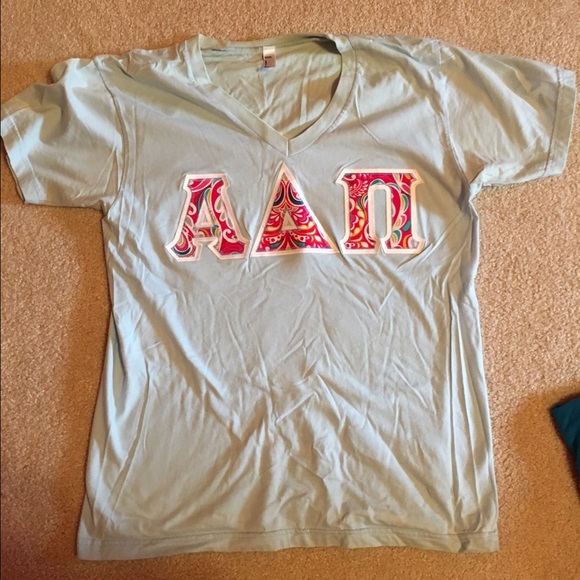 ADPi vneck with letters stitched on