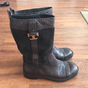 Tory Burch "Corey" Leather and Suede Boots