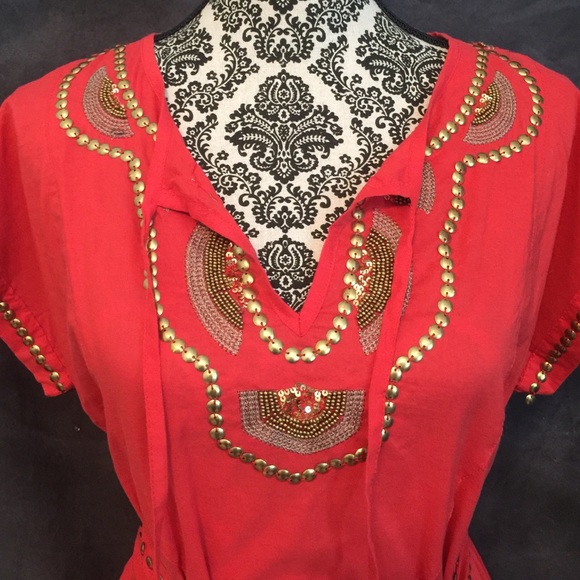 THEME Beaded Dress w Sash. Orange Sz Sm - Picture 2 of 4