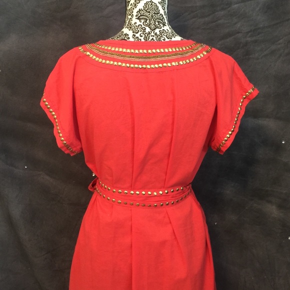 THEME Beaded Dress w Sash. Orange Sz Sm - Picture 4 of 4