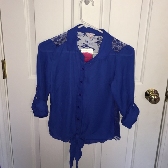 Blue Lace Back Blouse