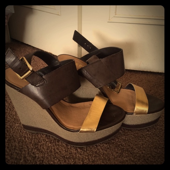 Brown and Gold wedges