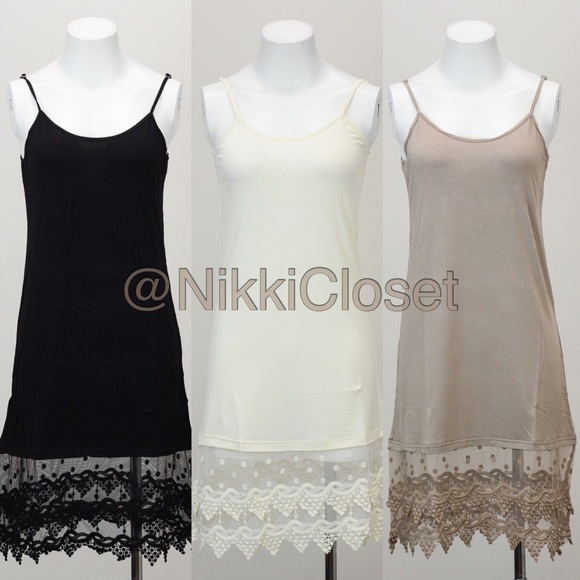 Lace Slip Dress Tunic Top Extender Midi Tank - Picture 2 of 4