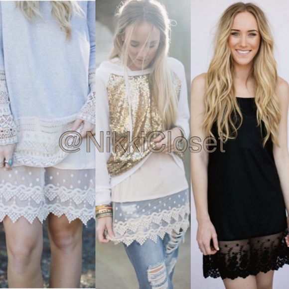 Lace Slip Dress Tunic Top Extender Midi Tank - Picture 3 of 4