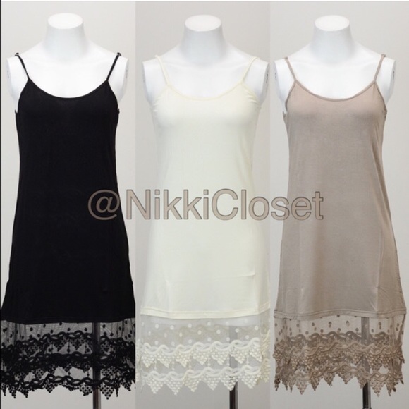 Ivory Lace Slip Dress tunic top extender midi tank - Picture 2 of 2