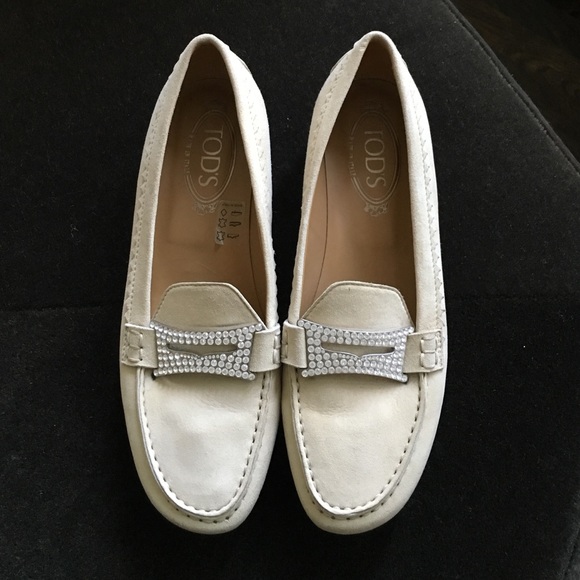 Cream suede bejewelled Tods