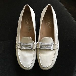 Cream suede bejewelled Tods