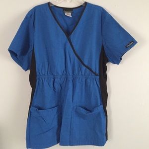 Royal blue and black Cherokee scrubs top
