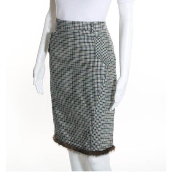 BLUMARINE Fur trimmed Houndstooth Skirt