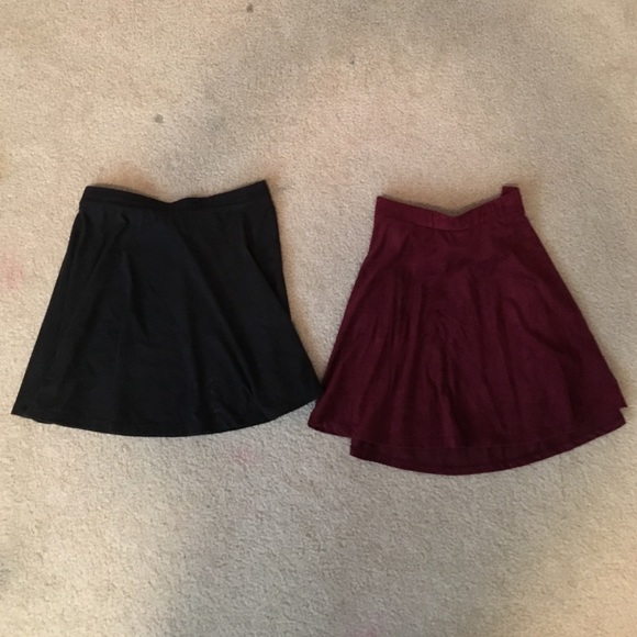 2 skater skirts one maroon and one black