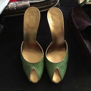 Green snake and gold Gucci heels