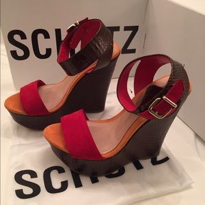 Schutz Wedge Leather Sandals