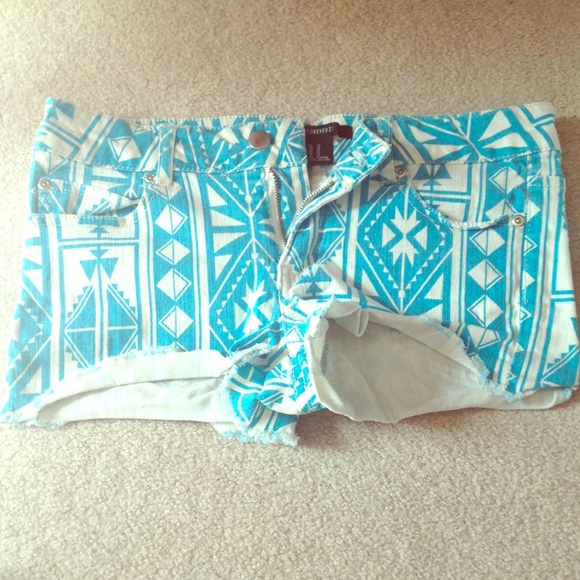 Forever 21 Pants - Turquoise Tribal Print Shorts