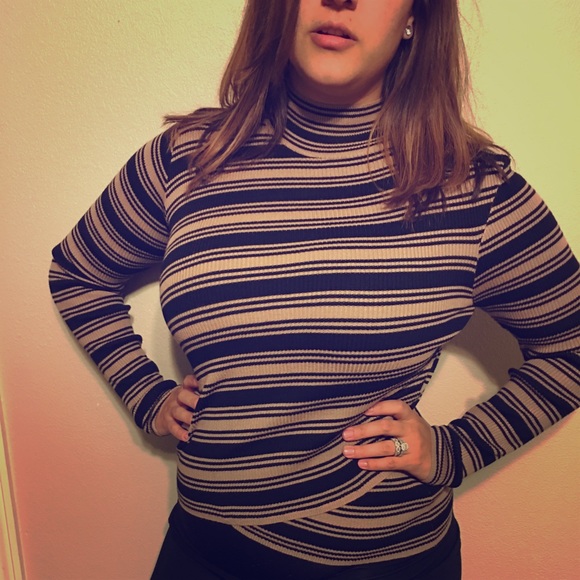 Black/tan asymmetrical mock turtleneck sweater - Picture 1 of 2