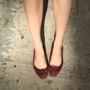 Auth Gucci suede Bow Ballerinas in burgundy