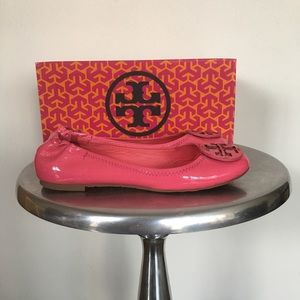 Tory Burch Reva Polished Patent Flat - Pink
