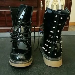 Black Patent leather, silver spike books