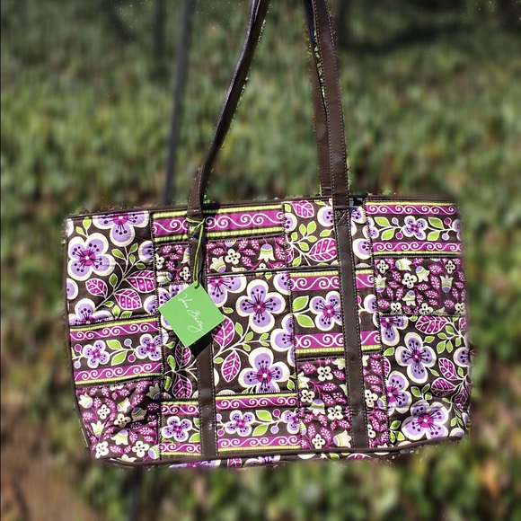 NWT Vera Bradley Zip Top Tote in Plum Petals