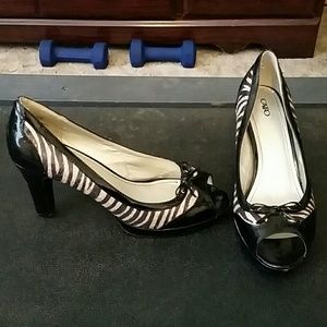 Peep toe Zebra print heels (wide width)