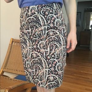 J crew paisley feather pencil skirt sz 6
