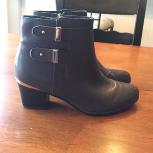 Grey leather ankle boots