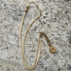 J. Crew pearl and gold locket necklace