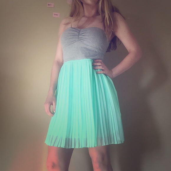 Mint Green&Grey Chiffon Dress