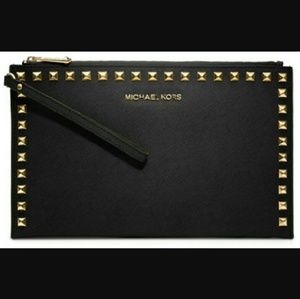 Michael Kors Black Gold Studded Clutch