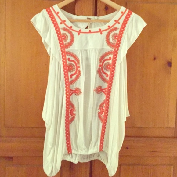 White and Coral Free People Large Blouse