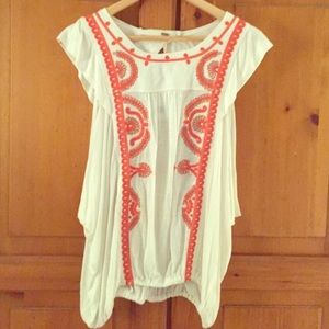 White and Coral Free People Large Blouse