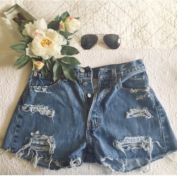 Levi's High Waisted Distressed Shorts