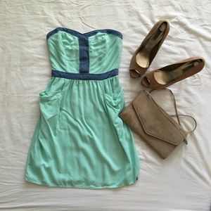 Xhiliration Strapless Mint Contrast Dress