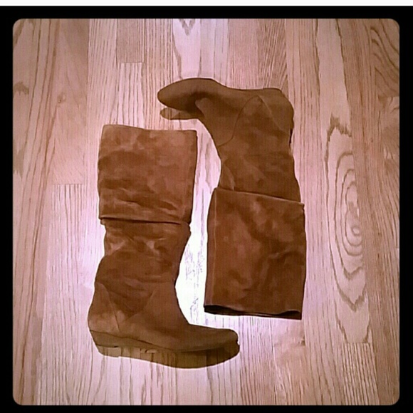 Suede brown knee high boots