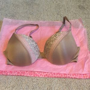 Tan Lace & Bow detailed Bra 34B