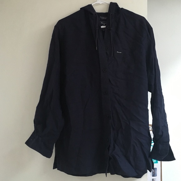 Men's Façonnable Navy linen Button up with hood