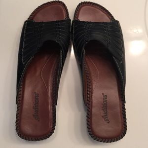 Black slip on sandals