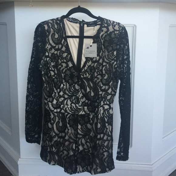 Blu Pepper BNWT black lace romper