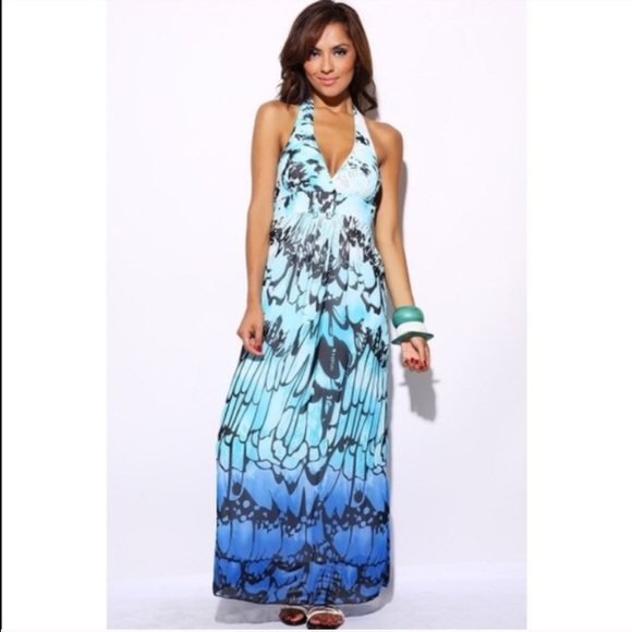 Blue Floral Print Maxi Dress - Picture 1 of 3