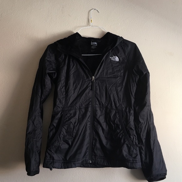 Black North Face fleece lined rain coat