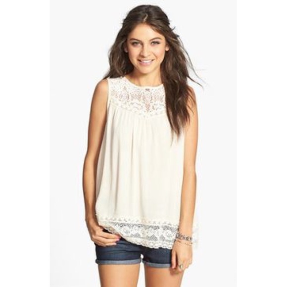 Socialite Crochet and Lace Split Back Tank