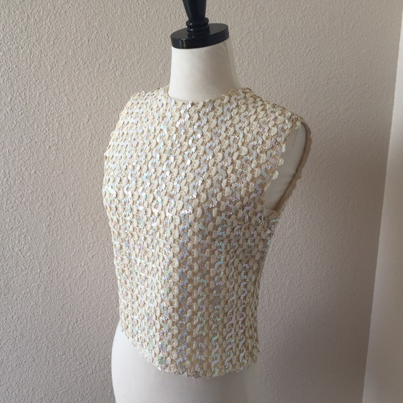 Vintage Tops - 1950s Vintage Sequin Sleeveless Cocktail Top S