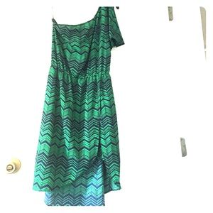collective concepts 1 shoulder green & navy dress
