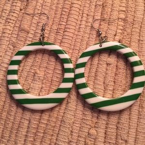 Green and white striped hoop earrings