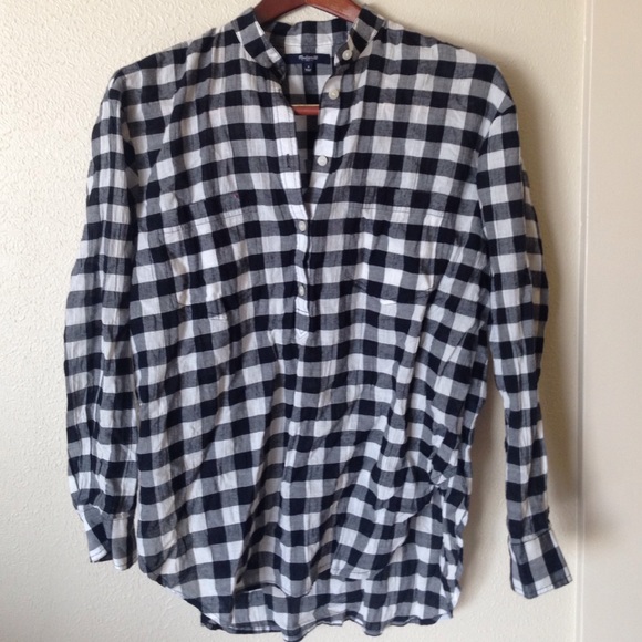 Madewell Collarless Popover in Buffalo Check