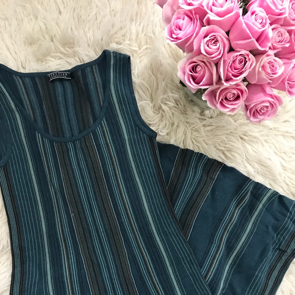 Teal striped knit Peruvian Connection maxi dress!