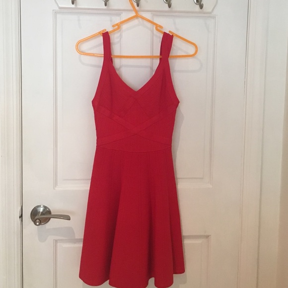 Double-strap fit-and-flare bandage dress